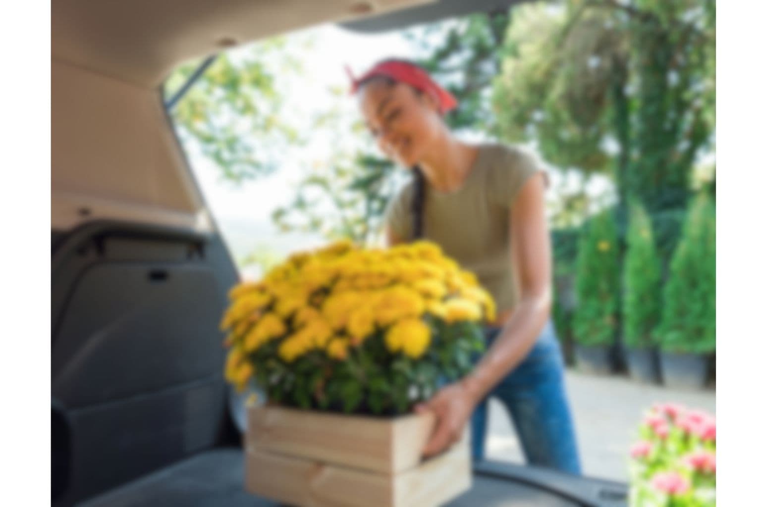 Delivery background with person handling flowers