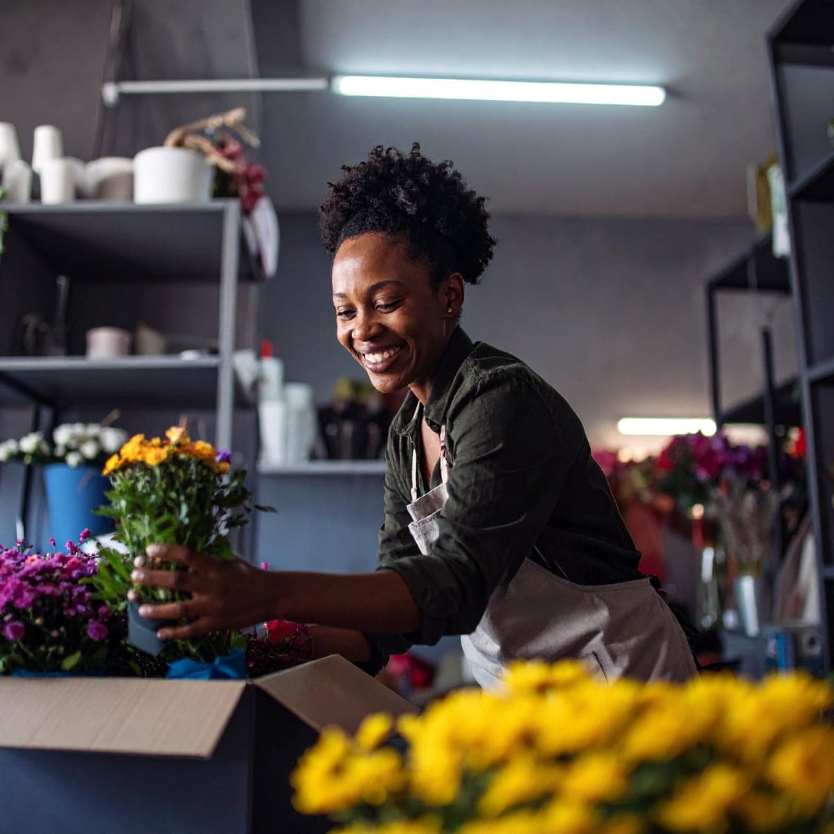 Florist arranging bouquets in a flower shop